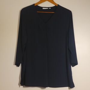 Susan Graver V-Neck, 3/4 Sleeve, Shirring Size 1X Navy